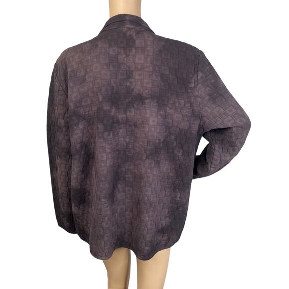 Focus Casual Brown Textured Tie Dye Patch Applique Lagenlook Jacket SZ L - Picture 6 of 10